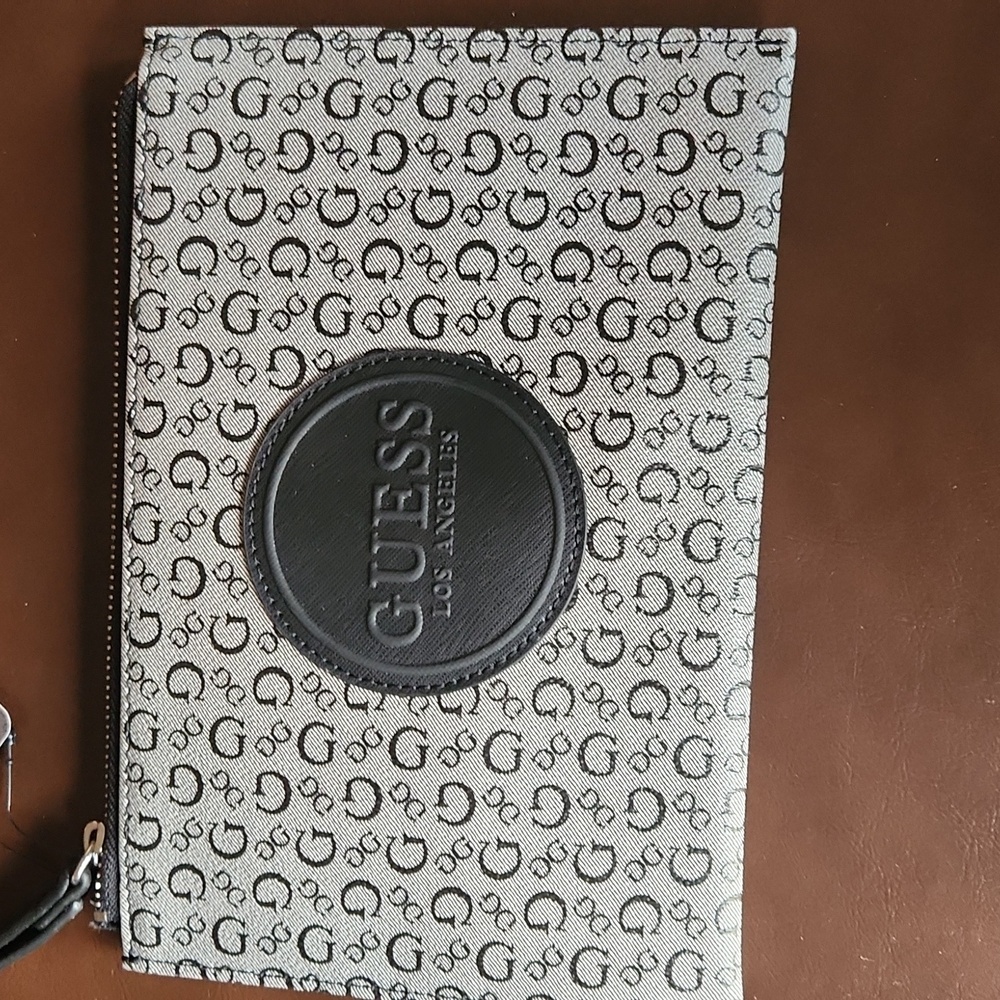 Guess Black and Gray Logo Wristlet Fancy Money And Cards Organazer Case